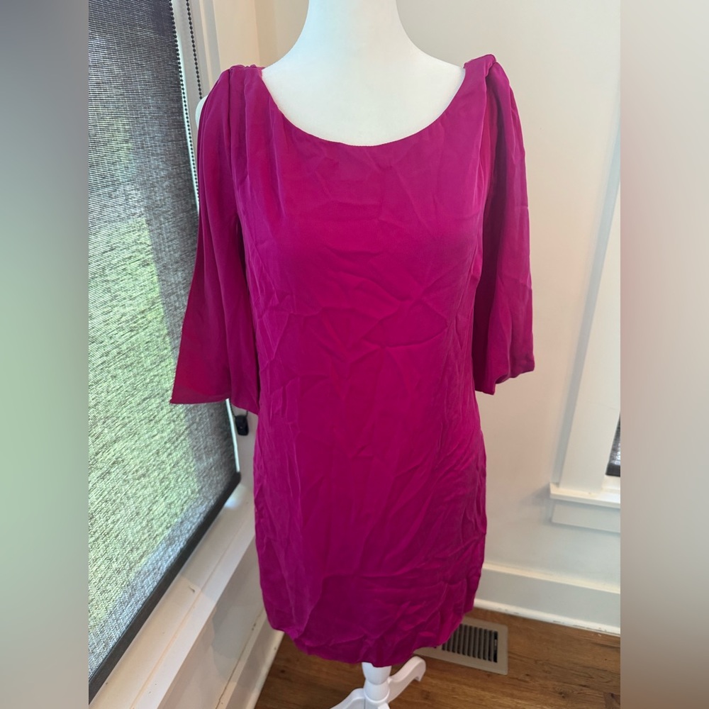Milly. Split Sleeve Raspberry Silk Dress. Size 6.